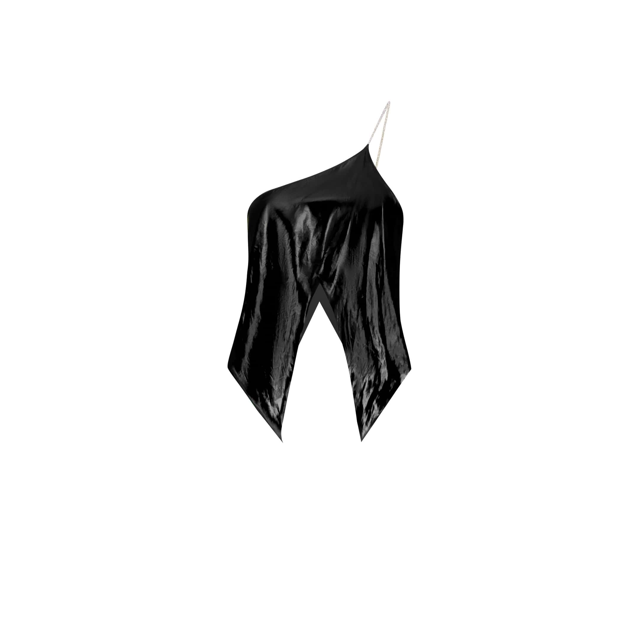 ÚCHÈ Black Asymmetric Draped Top one shoulder silver rhinestone strap party going out international imported independent fashion clothing shirt world global designers