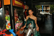 ÚCHÈ Green Asymmetric Draped Top one shoulder silver rhinestone strap party going out international imported independent fashion clothing shirt world global designers arcade coin op movement