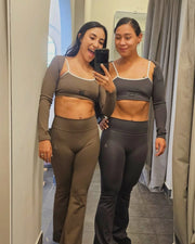 taupe tan brown white activewear matching set crop top spaghetti strap sleeveless contrast trim round neck bolero stretchy pilates yoga tennis golf strength training everyday soft freedom light support gym clothes athleisure workout inala quito ecuador slow fashion international global handmade sustainable
