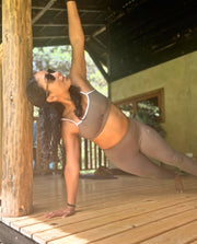 taupe tan brown white activewear matching set crop top spaghetti strap sleeveless contrast trim round neck stretchy pilates yoga tennis golf strength training everyday soft freedom light support gym clothes athleisure workout inala quito ecuador slow fashion international global handmade sustainable